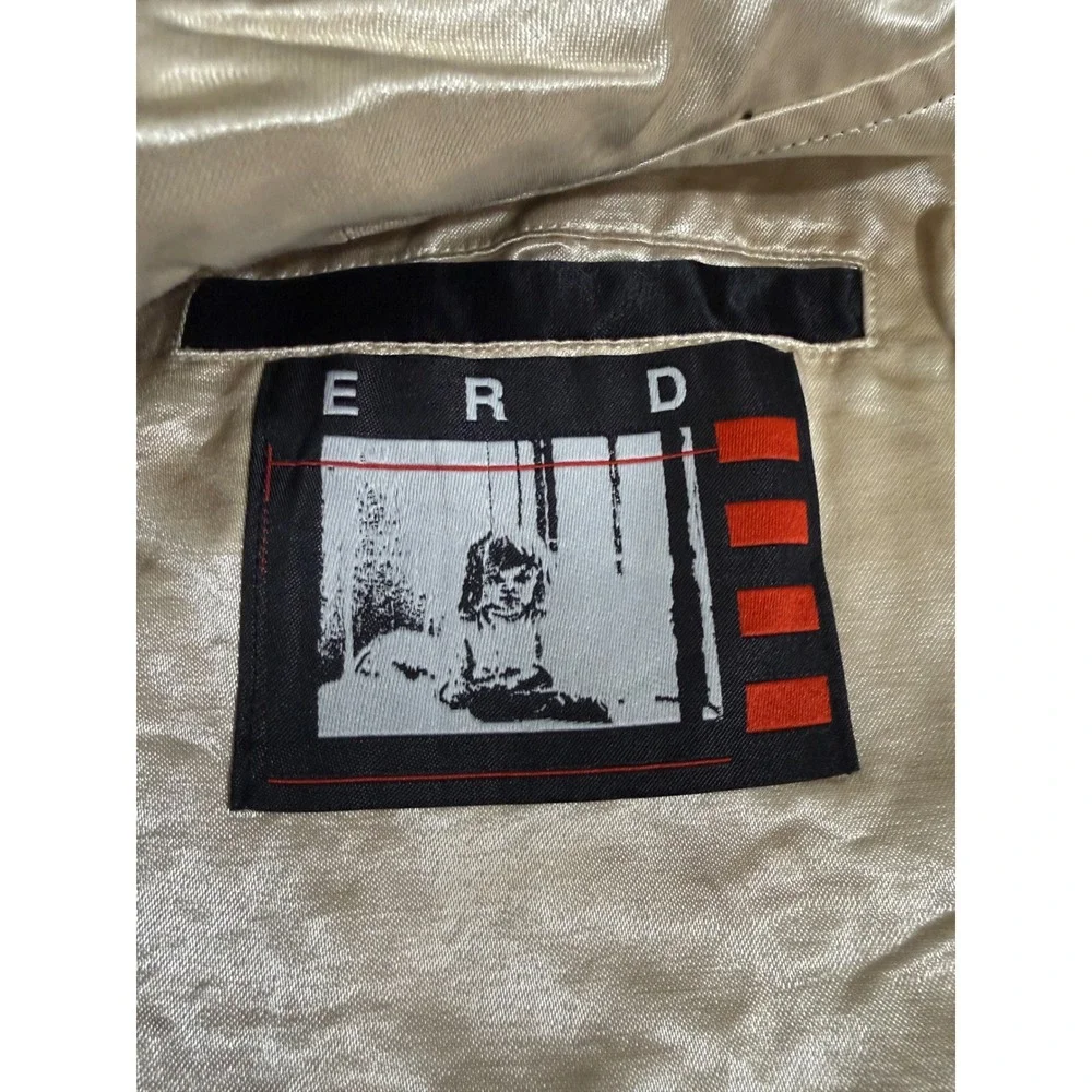 ERD Satin Varsity Bomber Jacket Black Cream Embroidered